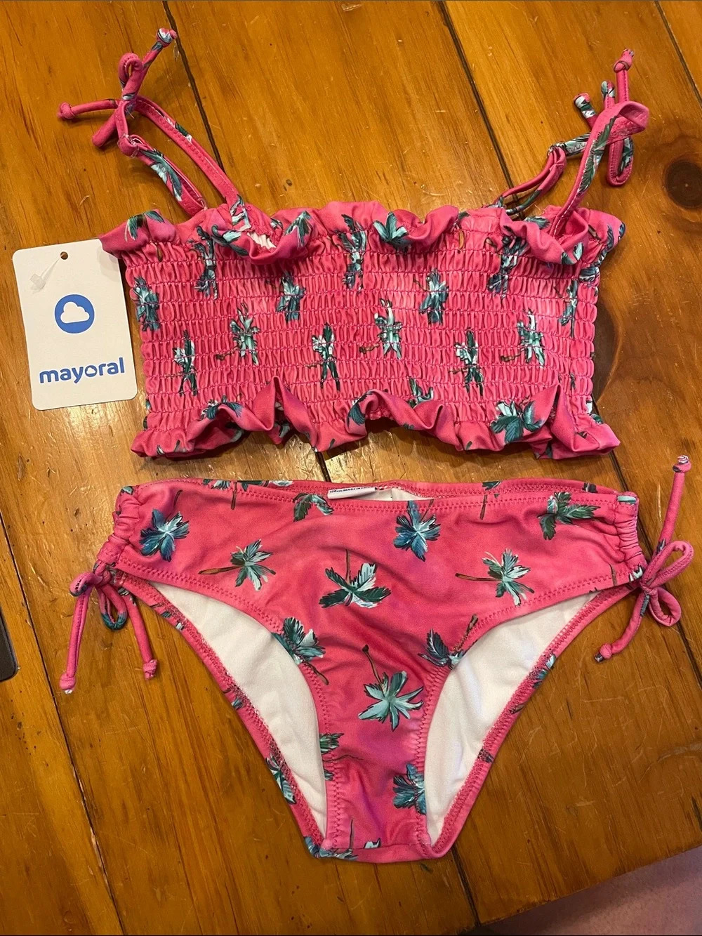 Mayoral Pink Floral Ruffled Bikini Set